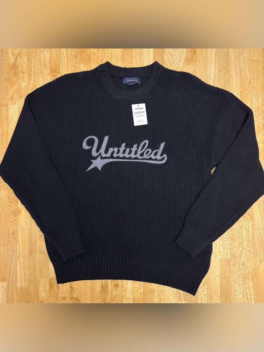 Cotton On Untitled Graphic Knit Sweater Shaker Stitch Black NWT 100% Cotton S